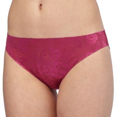 Dark pink floral jacquard lace 'Lily' invisible Brazilian knickers